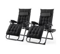 Chaise longue pliante pour le jardin - Chaise de jardin - Lit de repos - Réglable avec appuie-tête et porte-gobelet - Confortable coussin en coton amovible - 2 pièces - Sc