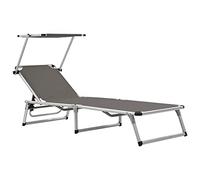 Chaise Longue Pliante, Transat Jardin Extérieur avec Protection Solaire, Structure Aluminium Léger, Dossier Réglable, Relax Jardin Extérieur, Bain de Soleil Pliable,Couleur Gris, 186 x 58 x 25.5 cm