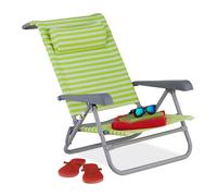 Relaxdays Chaise Longue Pliante, 8 Niveaux réglables, transat de Plage avec Repose-tête, accoudoirs, Vert/Blanc
