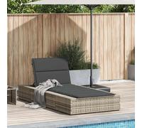 Chaise longue Polyrotin Gris Clair avec Coussin | Dossier réglable 3 positions, cadre en acier enduit de poudre, pour la piscine, le jardin et le patio