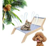 Chaise longue pour animaux domestiques - Lit pour chat surélevé avec pour hamac portable - Chaise balançoire avec structure en bois, lit rehaussé pour chats multifonction
