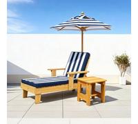 Chaise Longue pour Chien avec Parasol - Lit Chien Extérieur avec Canopée pour Jardin, Piscine, Plage - Fauteuil Enfant avec Ombre - Coussin Amovible & Grand Parasol - Cadre en Bois Blue 93.5X62X38CM