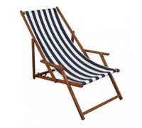 Chaise longue rayé bleu et blanc, chilienne, bain de soleil pliant, mobilier de jardin 10-317