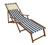Erst-Holz Chaise Longue rayé Bleu et Blanc, chilienne, Bain de Soleil Pliant, Repose-Pieds, Oreiller 10-317FKH