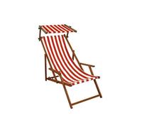 Chaise longue rayé rouge et blanc, bain de soleil pliant avec pare-soleil, chilienne 10-314S