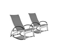 Chaise longue relax extérieure anthracite 2 en 1 transat jardin terrasse textilène aluminium réglable 4 positions fauteuil bascule 120kg