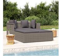 Chaise longue avec coussins gris 182x118x63 cm résine tressée