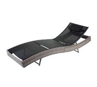 Chaise Longue Savannah En Polyrotin, Transat De Jardin Gris, Textilene Noir Gris