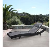Chaise longue Savannah, Relax Chaise longue de jardin, Poly-Rattan ~ anthracite, housse grise