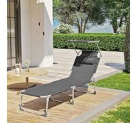 Chaise Longue - SONGMICS - Pliable - Taupe - Fer - 53 x 193 x 29.5 cm