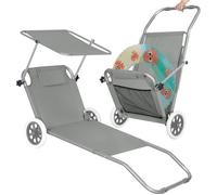 Chaise longue - SPRINGOS - Inclinable - Appui-tête - Roues en caoutchouc - Pare-soleil - Gris