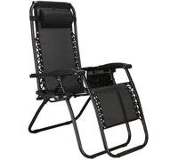 Chaise Longue - SPRINGOS® - Pliable - Noir - Réglable - Avec Porte-Gobelets
