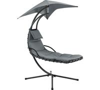 Chaise longue suspendue avec toit solaire Chaise longue flottante avec revêtement rembourré 120 kg Chaise longue oscillante Chaise longue de relaxation Structure en acier Polyester Gris