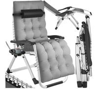 Chaise longue - TECTAKE - Bain de soleil pliable CLOUD réglable en continu en textilène respirant - Gris clair