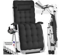 Chaise longue - TECTAKE - Chaise longue CLOUD en acier pliable et réglable avec coussins amovibles 84 x 103 x 113 cm - Noir