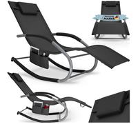 Chaise longue - TECTAKE - Fauteuil détente de jardin TAYA ergonomique avec fonction de balancement et accoudoirs incurvés - Noir
