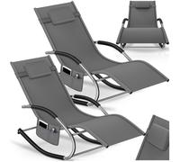 Chaises longues - TECTAKE - Lot de 2 fauteuils de jardin TAYA ergonomique fonction de balancement et accoudoirs incurvés - Gris