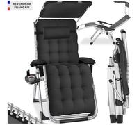 Chaise longue - TECTAKE - Transat CLOUD II pliable avec pare-soleil dossier et repose-pieds réglables - Noir