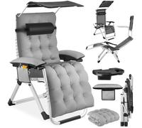 Chaise longue - TECTAKE - Transat CLOUD II pliable avec pare-soleil dossier et repose-pieds réglables - Gris Clair