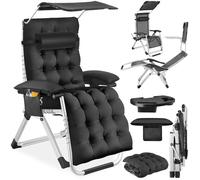 Chaise longue - TECTAKE - Transat CLOUD II pliable avec pare-soleil dossier et repose-pieds réglables - Noir