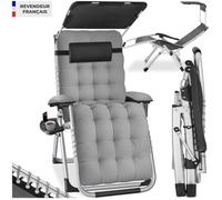 Chaise longue - TECTAKE - Transat CLOUD II pliable avec pare-soleil dossier et repose-pieds réglables - Gris Clair