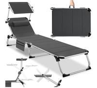 Chaise longue - TECTAKE - Transat LORELLA avec l'accent, rembourré, pliable, Dossier réglable en 6 positions - Gris