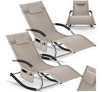 Chaise longue - TECTAKE - transat, TAYA, Lot de 2, résistantes aux intempéries, avec coussins, avec poche latérale - Beige