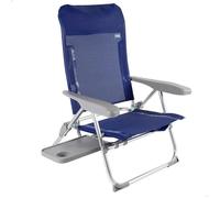 Chaise Longue - Transat - Bain De Soleil Aktive - 62294 - Beach Chaise Pliante, Alu+Textilene 2x1, Bleu Avec Table Multicolore