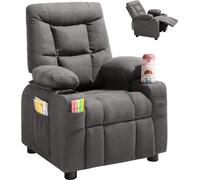 VEVOR Fauteuil Inclinable pour Enfants, Chaise Relax Ergonomique, avec Porte-gobelets et Poches, Dossier Réglable 107°-126°, Tissu Polyester Respirant avec Repose-Pieds, pour Chambre d’Enfants, Gris