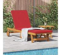 Chaise Longue Vidaxl Avec Des Roulettes Et Un Coussin Rouge En Bois Massif