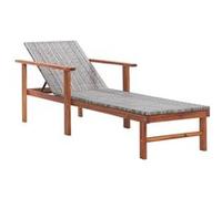 Bois d'Acacia Chaise Longue et Coussin Résine Tressée Gris Terrasse vidaXL