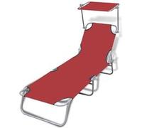 vidaXL Chaise Longue Pliable avec Auvent Rouge Transat Bain Soleil Chilienne