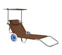 vidaXL Chaise longue pliante avec auvent et roues en acier Taupe