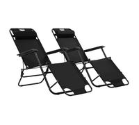 Vidaxl Chaises Longues Pliables 2 Pcs Avec Repose-Pied Acier Noir Noir