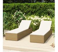 vidaXL Chaise longue résine tressée marron et blanc crème – coussin amovible