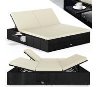Chaise longue XL extrémités réglables bain de soleil 2 places polyrotin