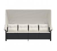 Chaise longue - ZERONE - DA007 - Noir - Résine tressée - Auvent rétractable