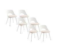 Vente-unique - Lot de 6 chaises en polypropyléne, Tissu texturé et métal - Blanc et Beige - IRELINA - Salle à Manger
