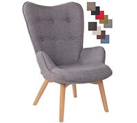 Chaise Lounge Durham en Tissu I Chaise Fauteuil pour Salon Ou Salle A Manger I Piètement en Bois I Design Scandinave, Couleur:Gris