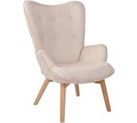 Chaise Lounge Durham en Tissu I Chaise Fauteuil pour Salon Ou Salle A Manger I Piètement en Bois I Design Scandinave, Couleur:crème