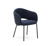 Chaise Maina en chenille bleue épaisse et pieds en acier finition bleue. Crédit FSC Mix