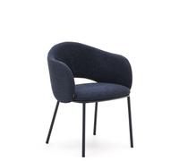 Chaise Maina en chenille bleue épaisse et pieds en acier finition bleue. Crédit FSC Mix