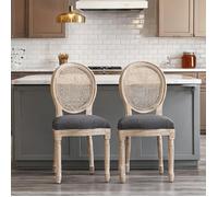 Chaise médaillon Louis XVI, lot de 2, bois massif sculpté patiné, tissu polyester - Gris Tissu polyester au toucher lin 19.29 x