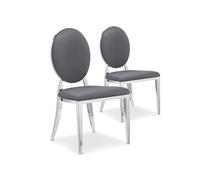 Chaise médaillon similicuir gris pieds métal Louis XVI - Lot de 2