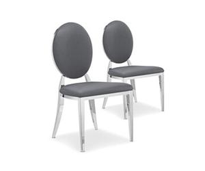 Chaise médaillon similicuir gris pieds métal Louis XVI - Lot de 2