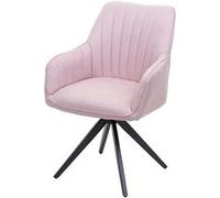 Chaise De Salle À Manger Hwc-H73, Fauteuil, Chaise De Cuisine, Avec Accoudoirs, Acier Rétro, Tissu Rosé Rose