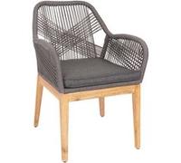 Chaise De Jardin Hwc-H56b, Fauteuil Outdoor Chaise Accoudoir, Résistant Aux Intempéries Corde Tressée Rope Bois Acacia Gris Coussin Anthracite Gris