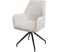 Chaise de salle à manger HWC-K15, chaise de cuisine rembourrée chaise avec accoudoirs, tissu/textile métal crème-beige