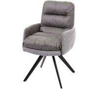 Chaise de salle à manger HWC-G66, cuisine, pivotante, auto-position, tissu gris clair-gris, avec accoudoirs