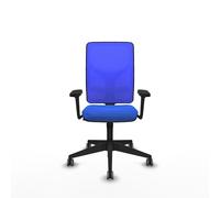 Chaise Motilla Synchro 3 positions tissu Bleu Base pyramidale noire Accoudoir 3D Sans appui-tête Roulettes 65mm pour moquette